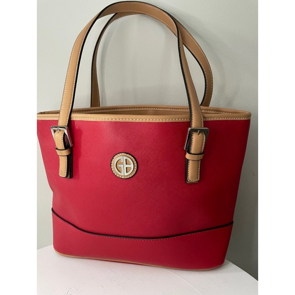 Giani Bernini Saffiano Tote Red Color Logo Organizer and Smartphone Pocket NEW
